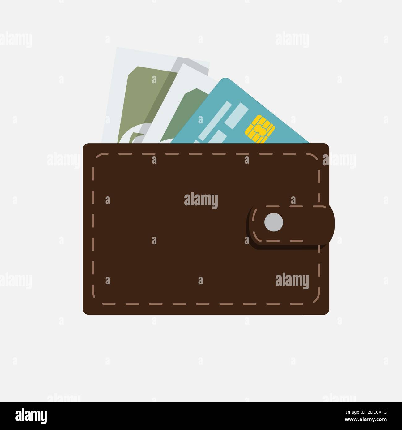 Flat Icon of Wallet with Money and credit card. Vector Illustration ...