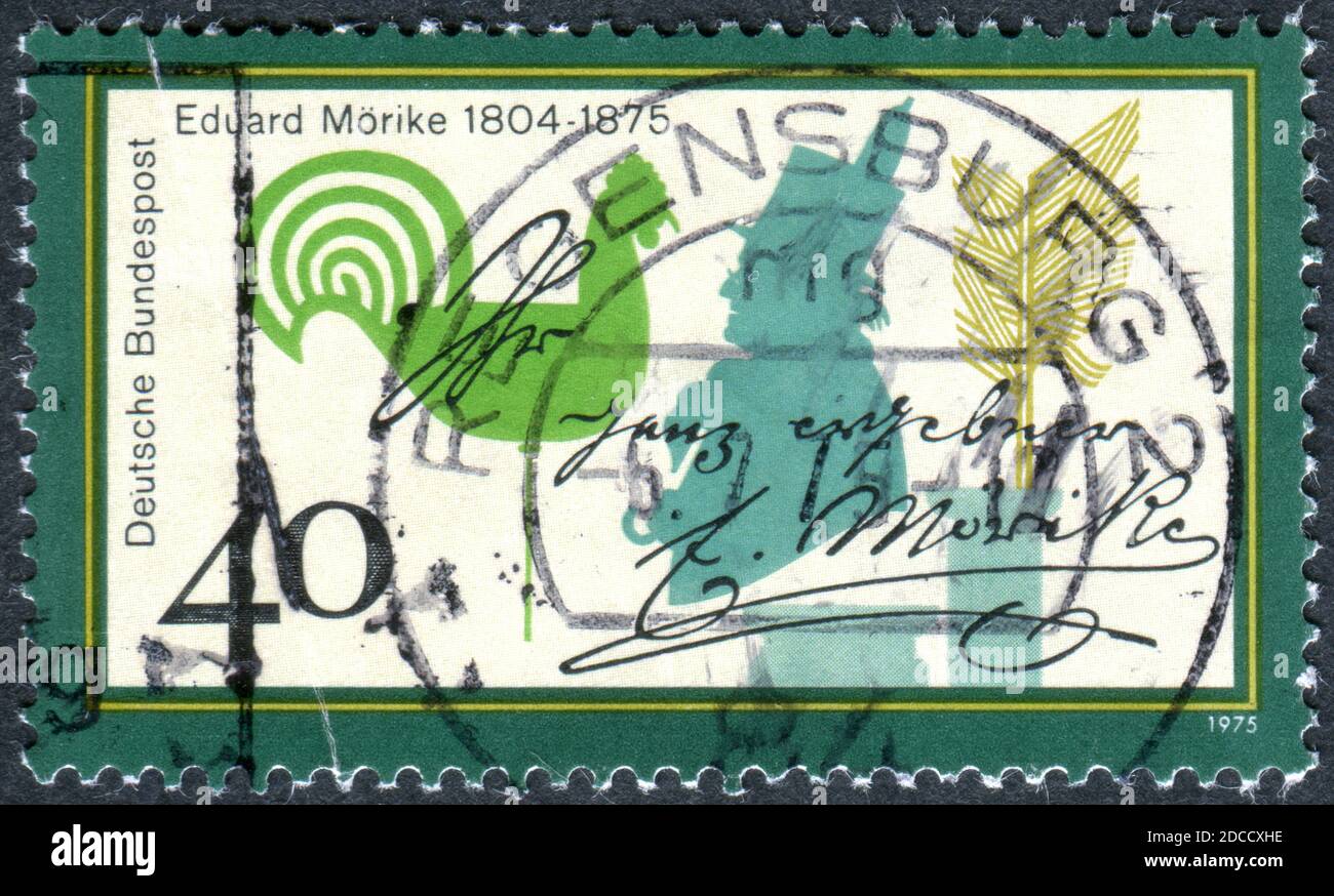 A stamp printed in Germany, dedicated to Eduard Morike a German