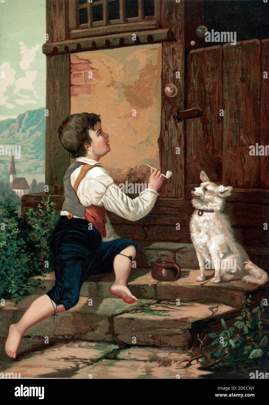 Boy Blowing Bubbles, 1873 Stock Photo