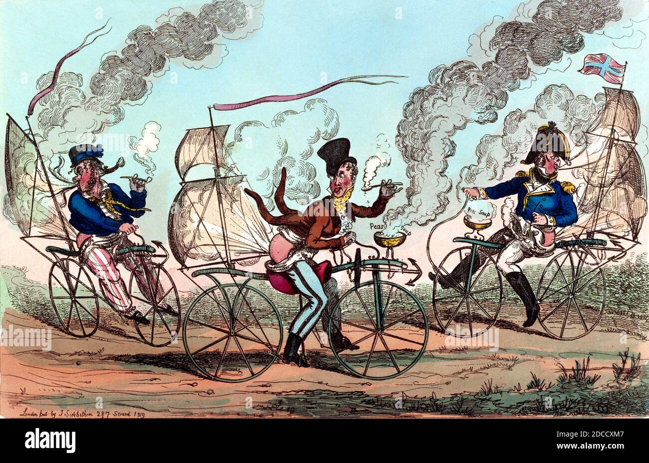 Dandy Bicyclists, 1819 Stock Photo