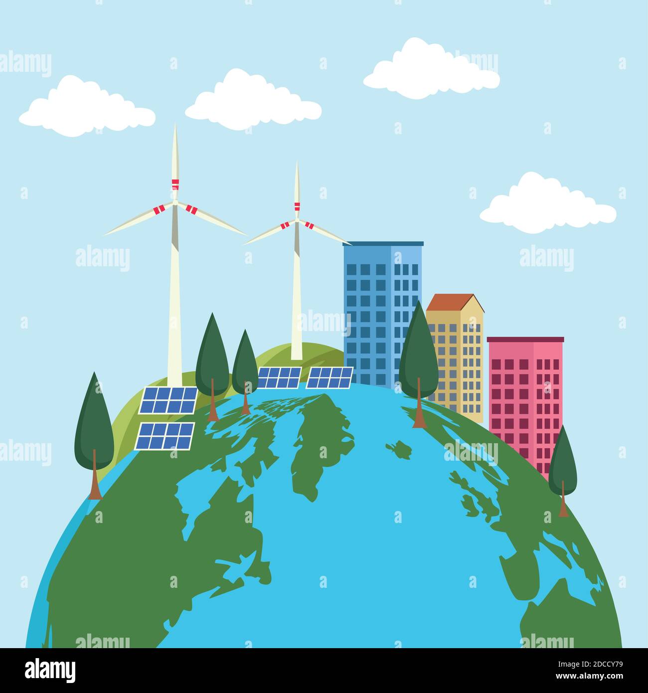 save the world environmental poster with earth planet and city ...