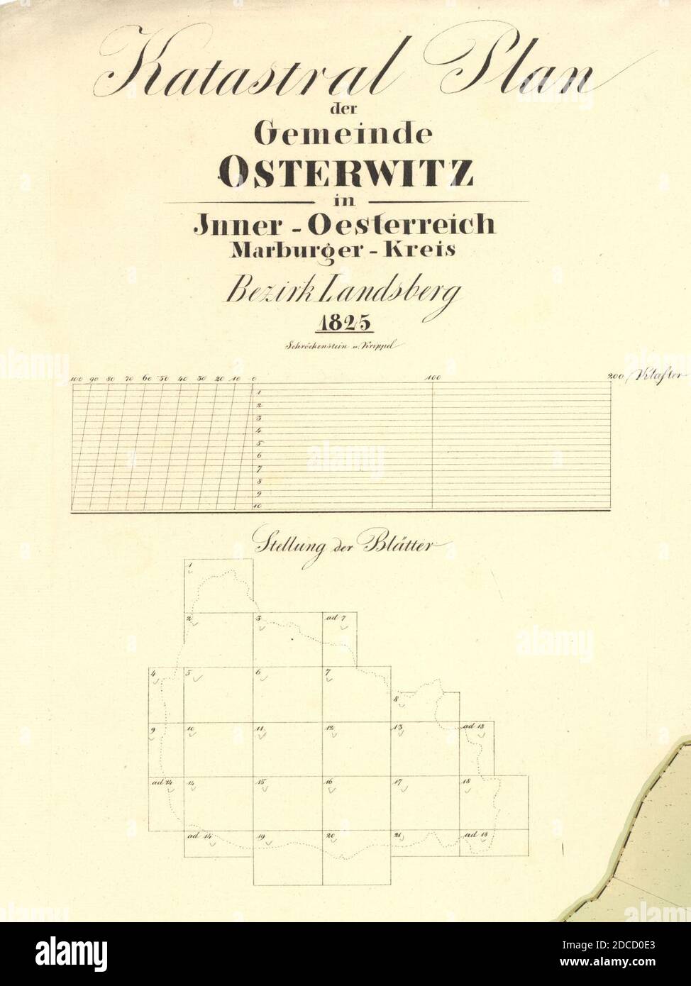 Kataster Mappenkopie Osterwitz Uebersicht. Stock Photo