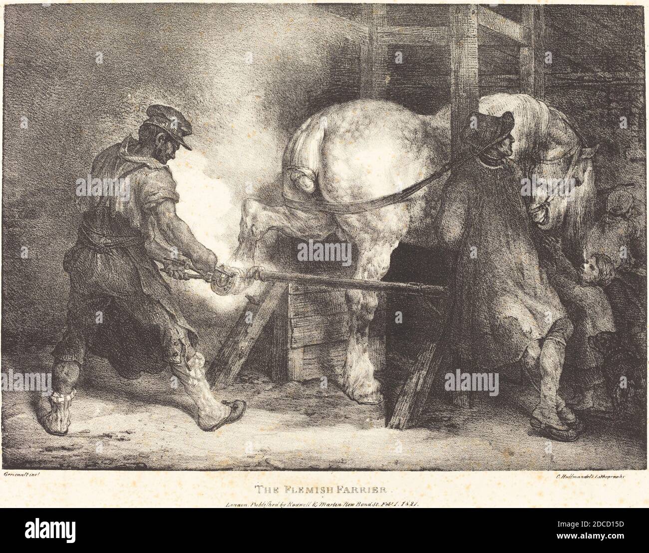 Théodore Gericault, (artist), French, 1791 - 1824, The Flemish Farrier, Various Subjects, drawn from life and on stone, (series), 1821, lithograph, image: 22.7 x 31.4 cm (8 15/16 x 12 3/8 in.), sheet: 38.5 x 55.1 cm (15 3/16 x 21 11/16 in Stock Photo