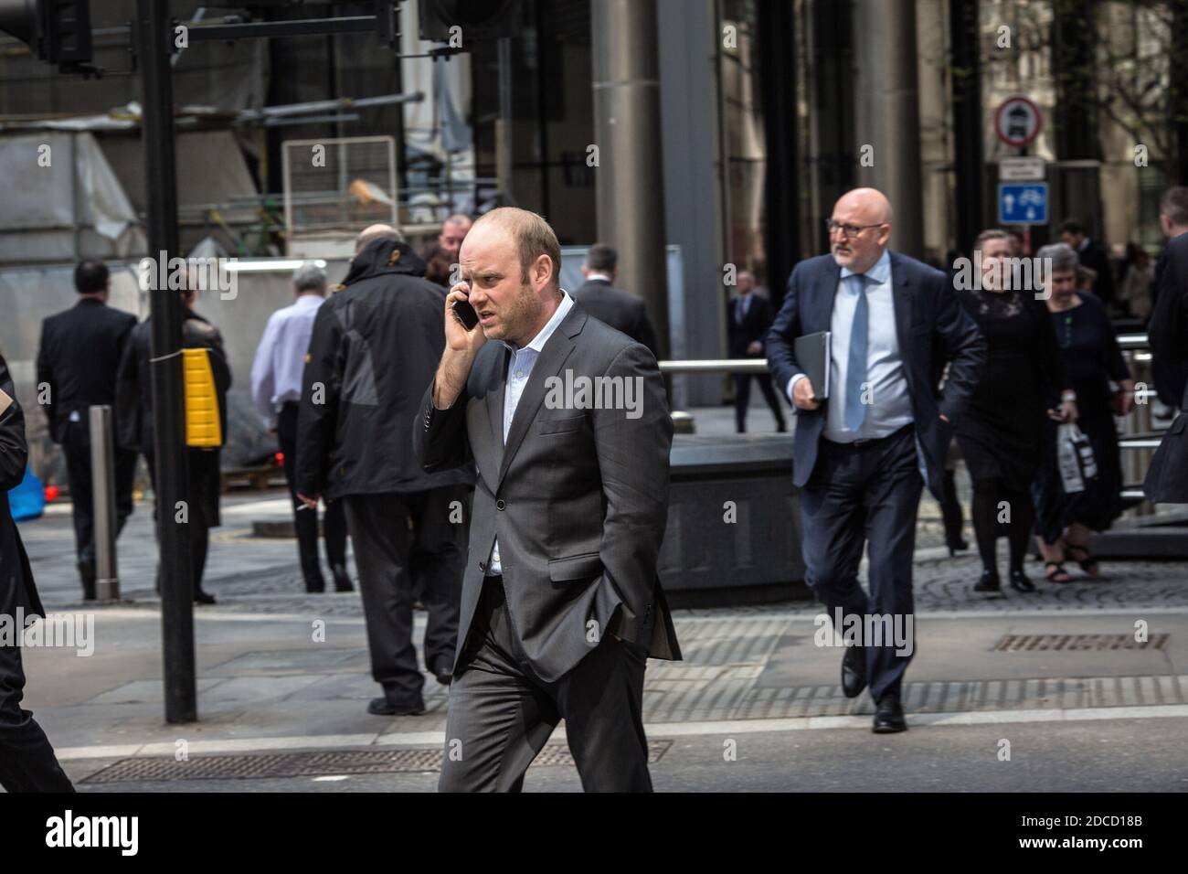 Great Britain / England /London /City of London / A City of London businessman speaking on his mobile phone. Stock Photo
