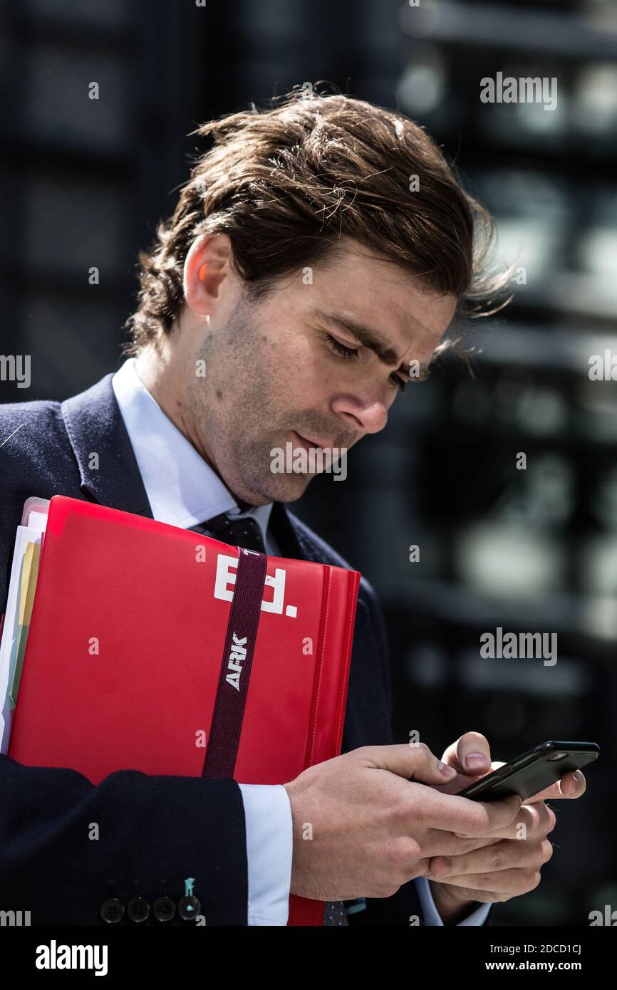 Great Britain / England /London /City of London / A City of London businessman on his mobile phone. Stock Photo