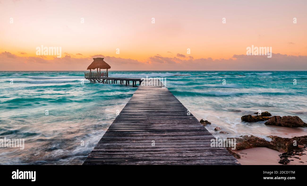 Ocean Jetty, Riviera Maya, Mexico. Stock Photo