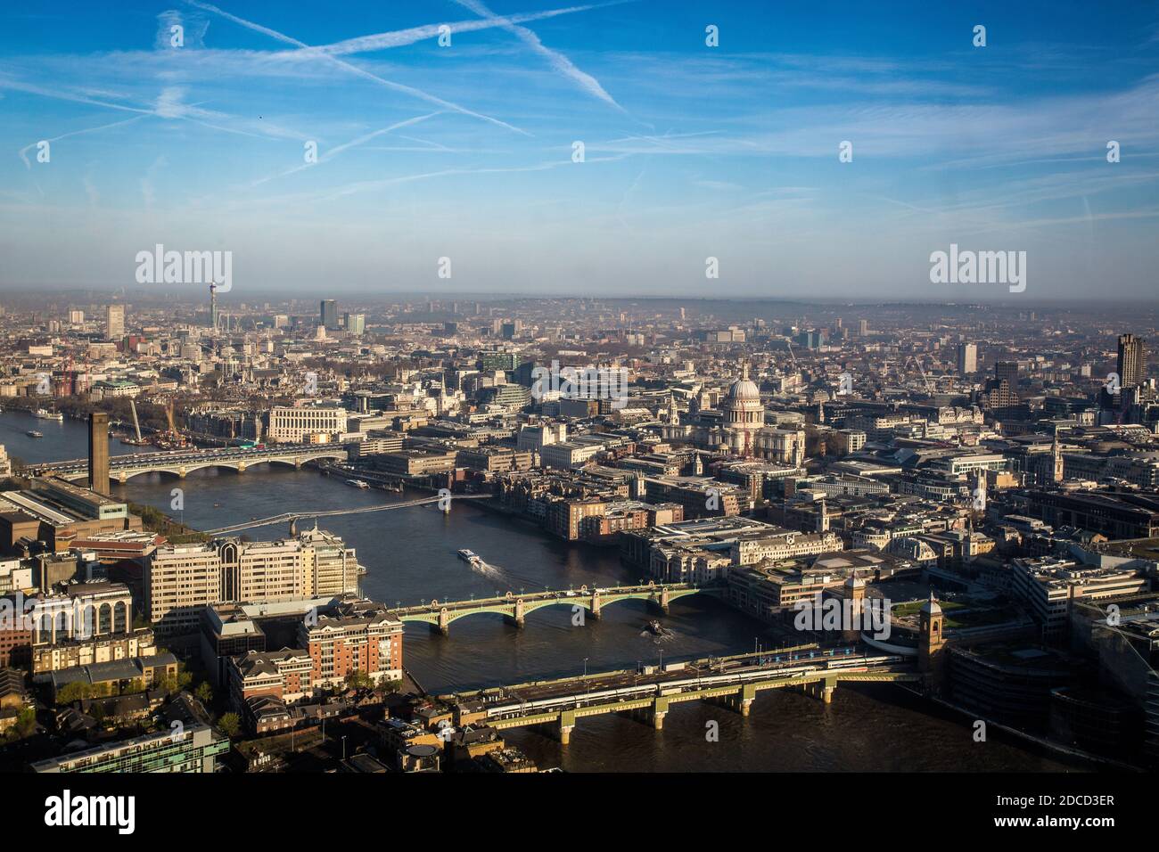 DOWNLOAD PREVIEW  View from the shard down the thames from southwark bridge to westminster showing st pauls . Stock Photo