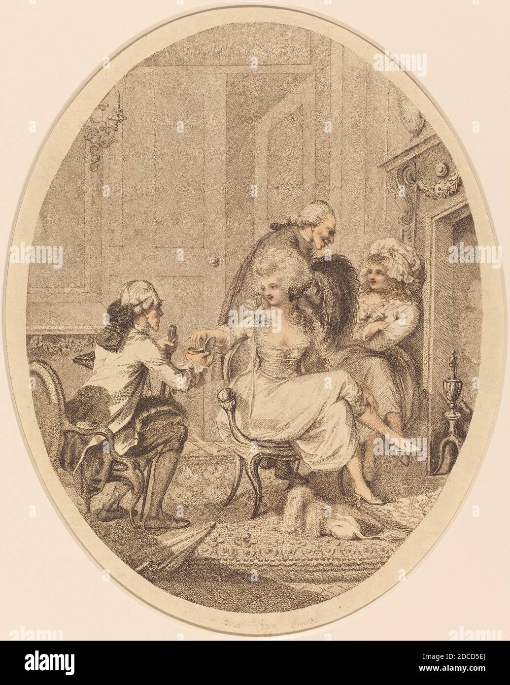 Peltro William Tomkins, (artist), British, 1760 - 1840, The French Fireside, stipple and etching, hand-colored Stock Photo