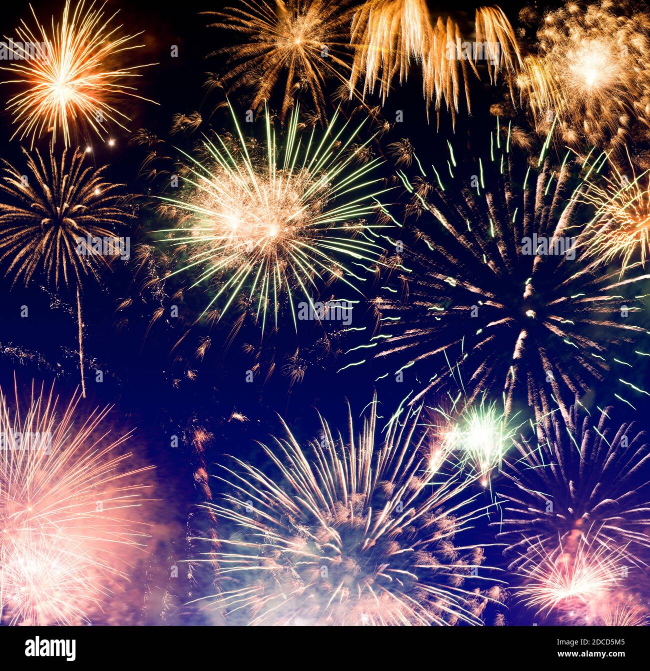 New Year fireworks background, square format Stock Photo - Alamy