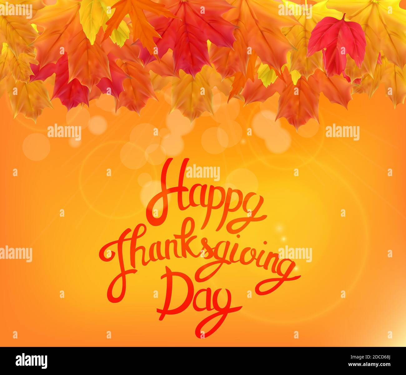 Happy Thanksgiving Day Background with Shiny Autumn Natural Leaves ...