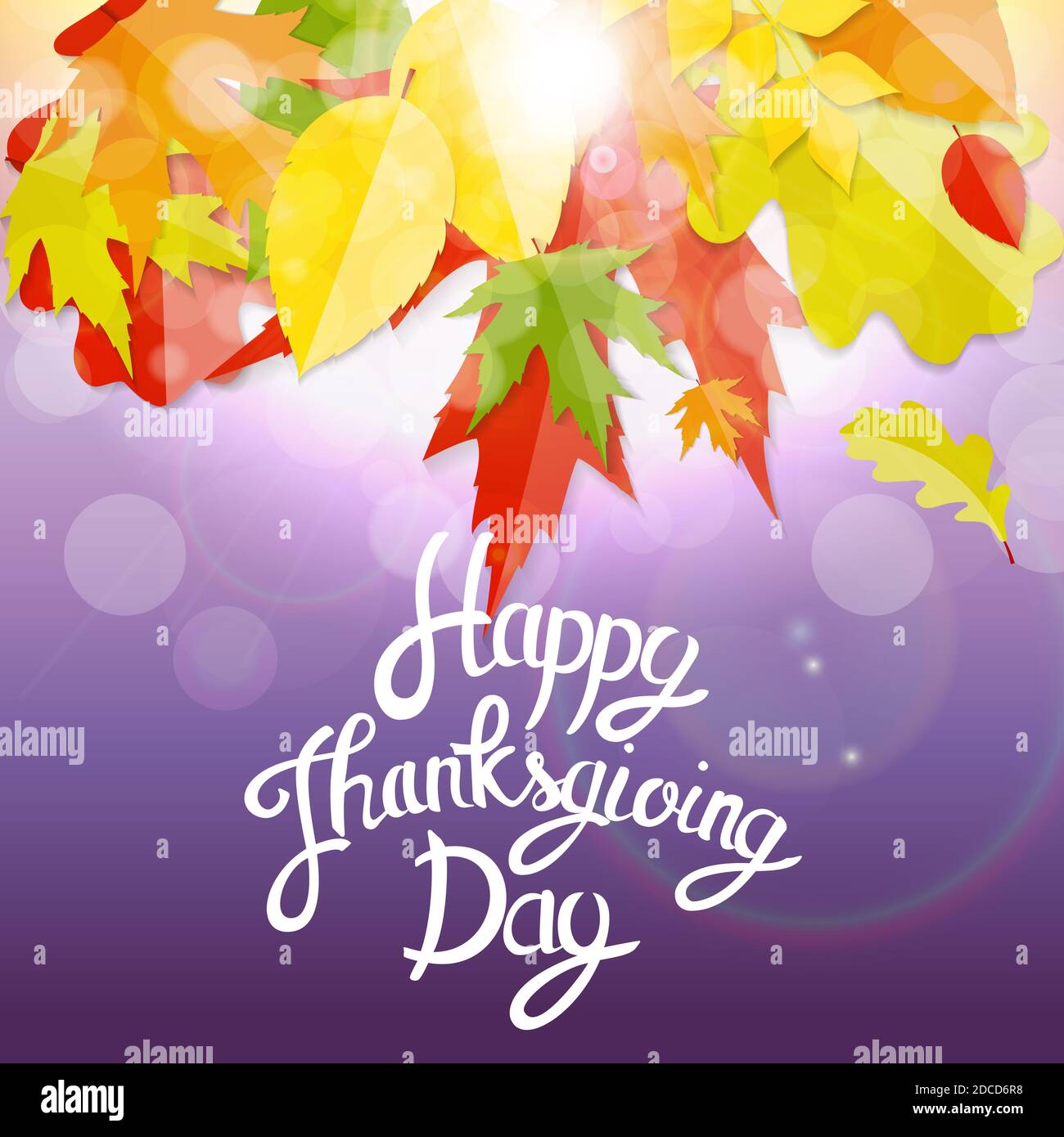 Happy Thanksgiving Day Background with Shiny Autumn Natural Leaves ...