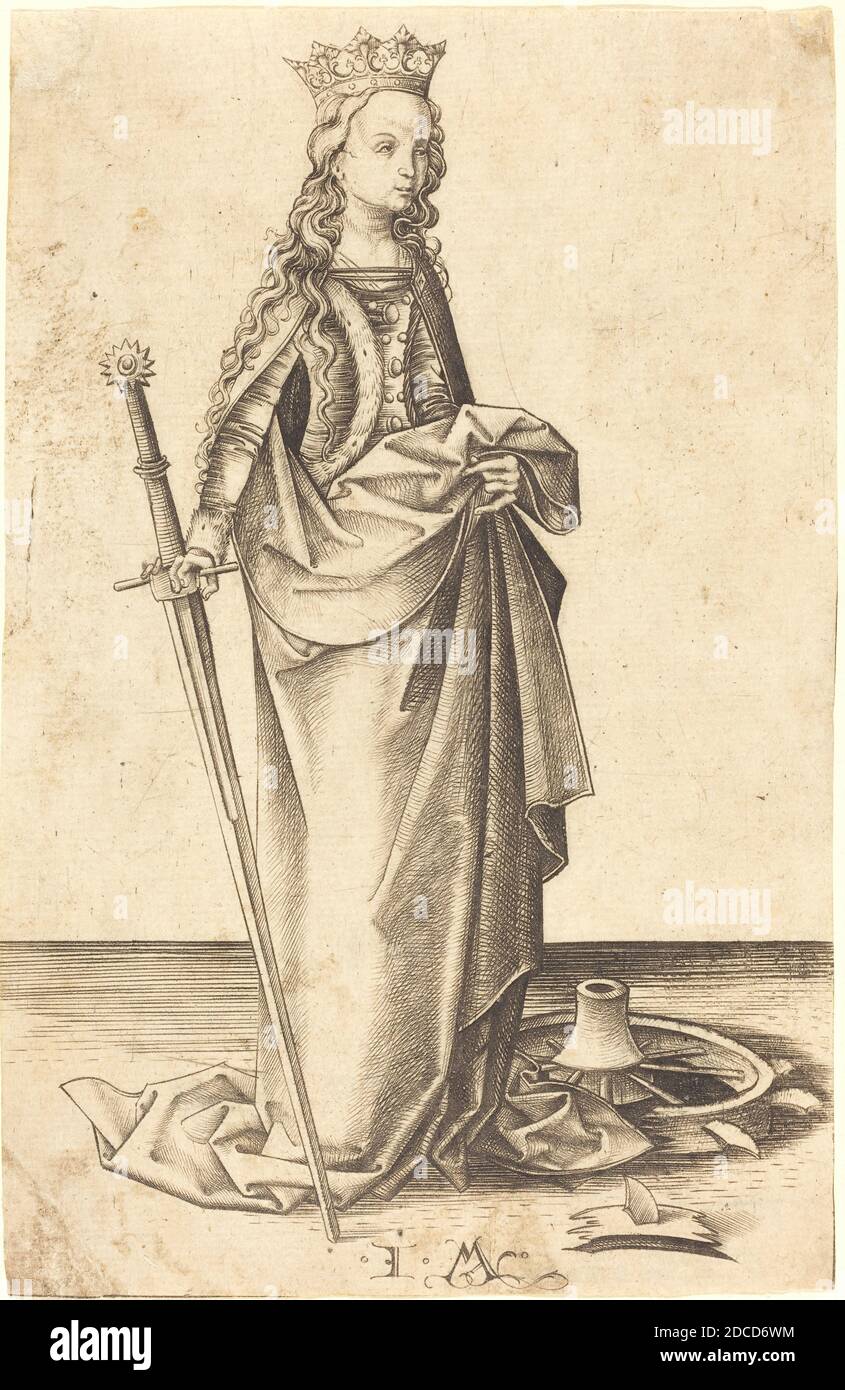 Israhel van Meckenem, (artist), German, c. 1445 - 1503, Saint Catherine, c. 1480/1490, engraving Stock Photo