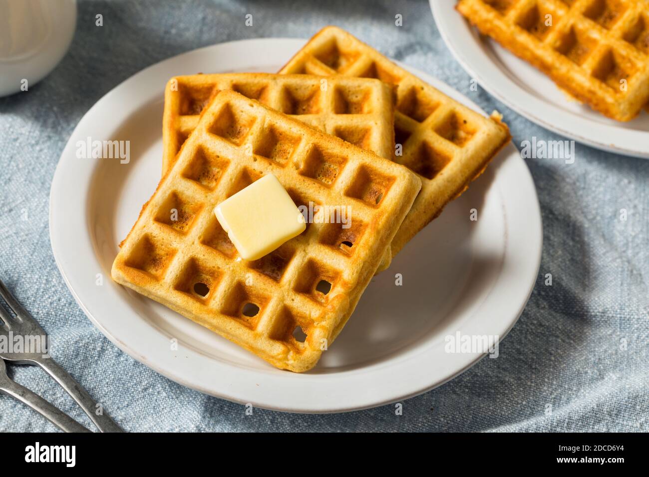 Homemade Warm Belgian Waffles for Breakfast with Butter Stock Photo Alamy