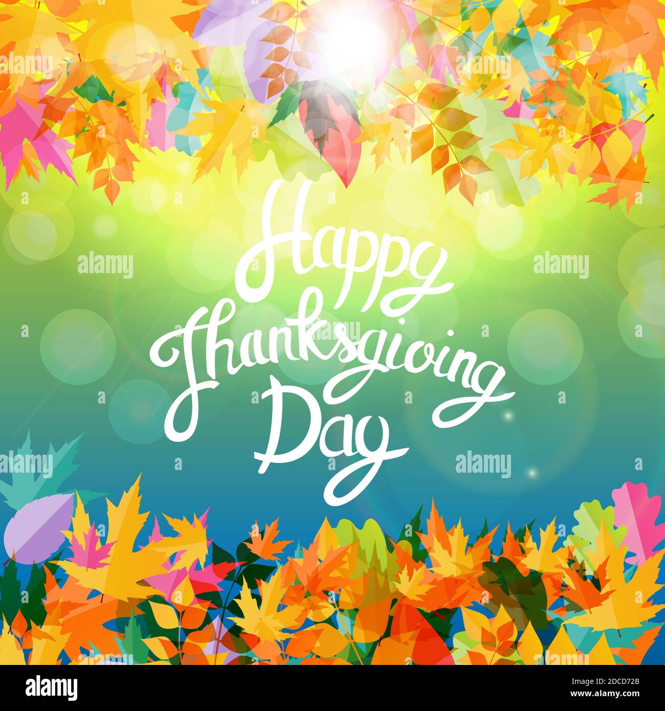 Happy Thanksgiving Day Background with Shiny Autumn Natural Leaves ...