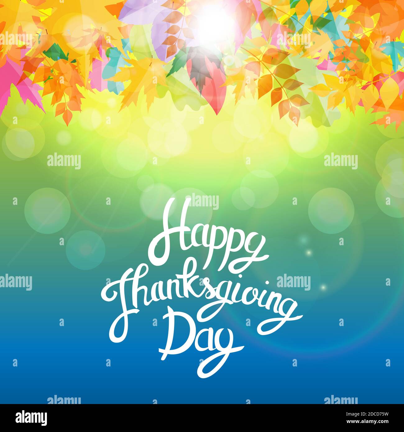 Happy Thanksgiving Day Background with Shiny Autumn Natural Leaves ...