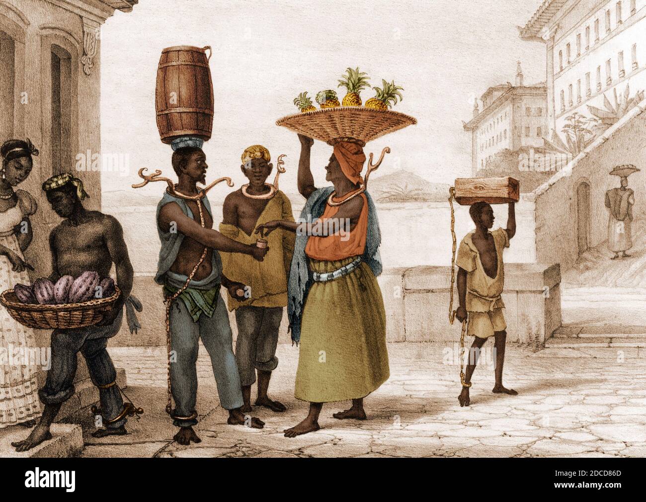 Brazil, Slaves Wearing Iron Collars, 1830s Stock Photo