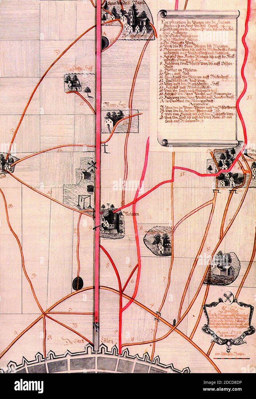 Karte von Queckenberg - Hof Melaten bei Köln (1743). Stock Photo
