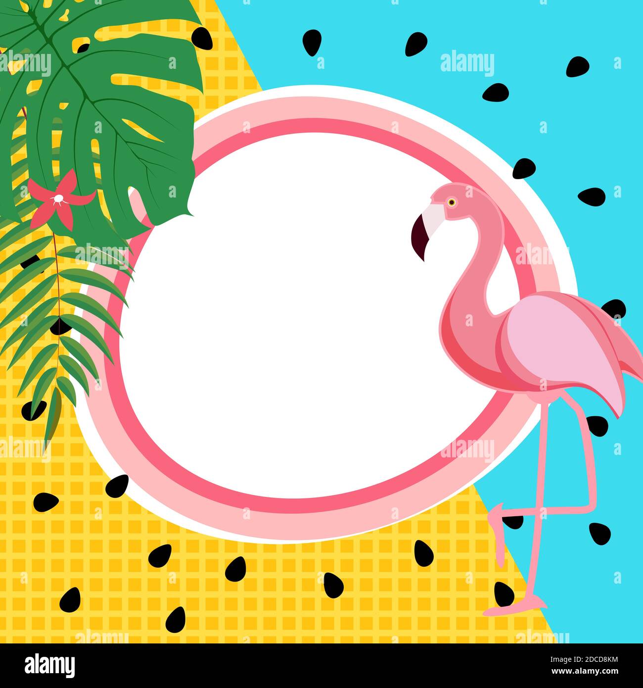 Cute Summer Abstract Frame Background with Pink Flamingo Illustration ...