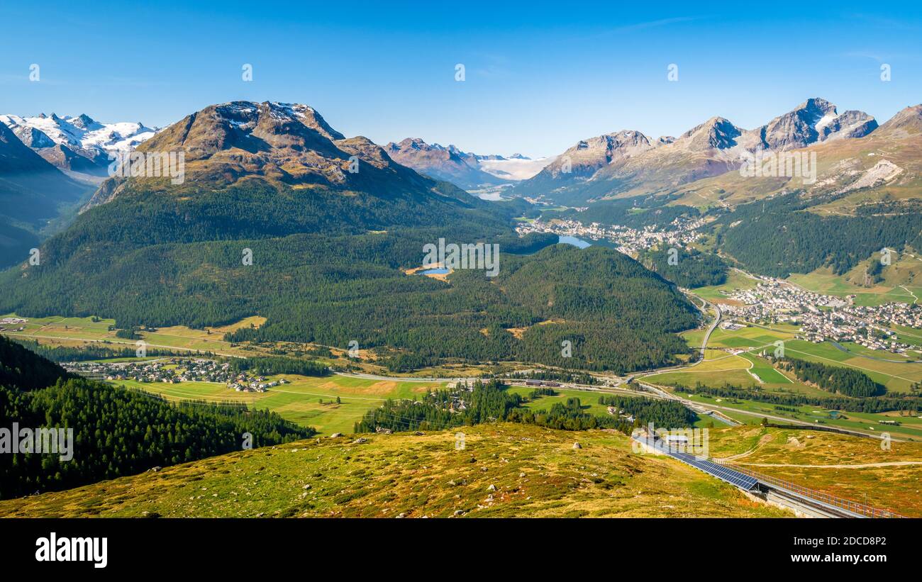 Panoramic View From Muottas Muragl Switzerland Of Pontresina Val 