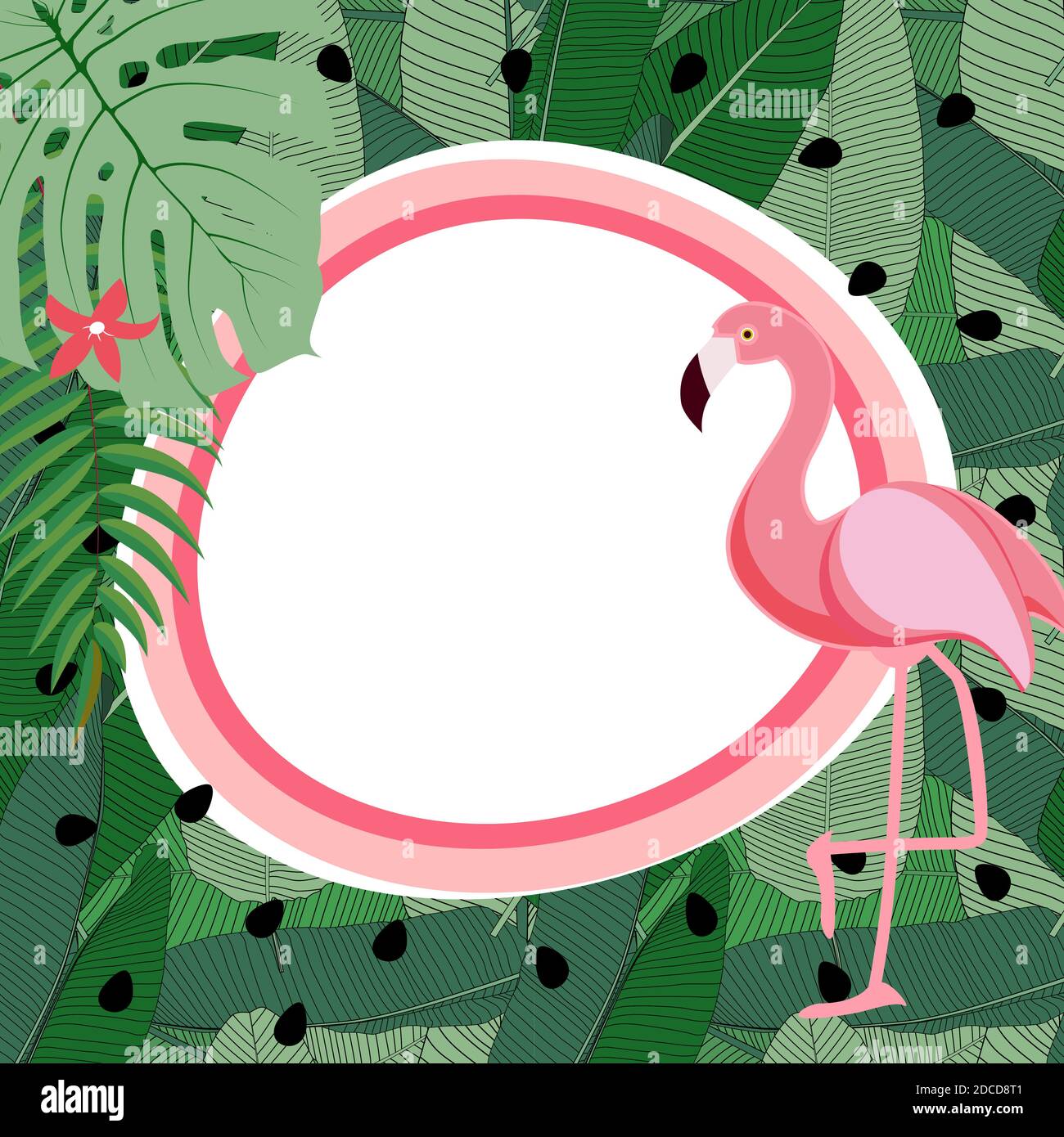 Cute Summer Abstract Frame Background with Pink Flamingo Illustration ...