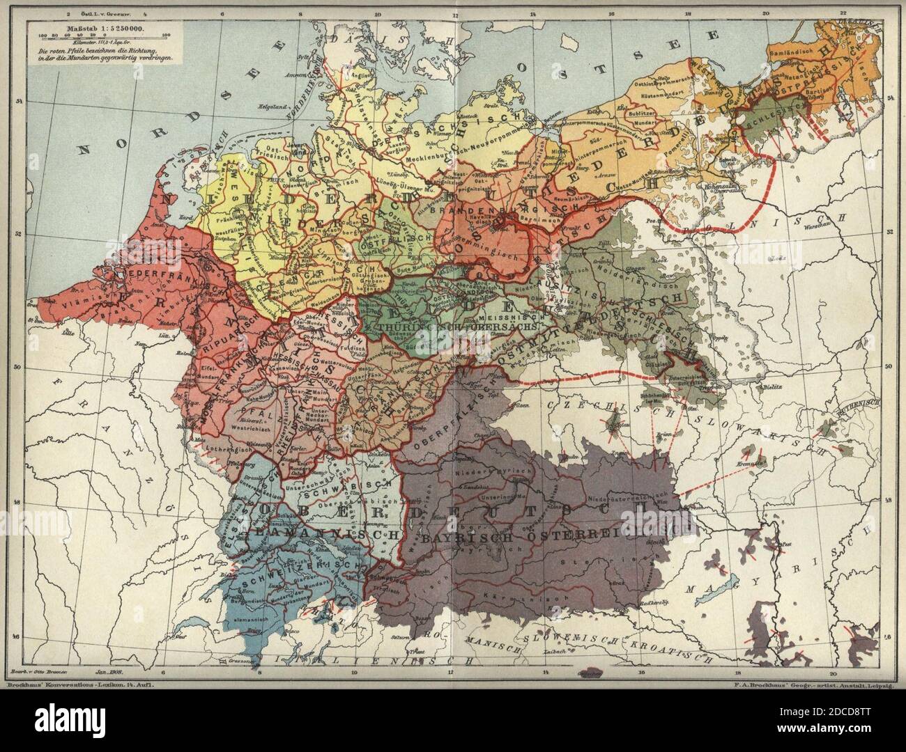 Karte der deutschen Mundarten (Brockhaus Stock Photo - Alamy
