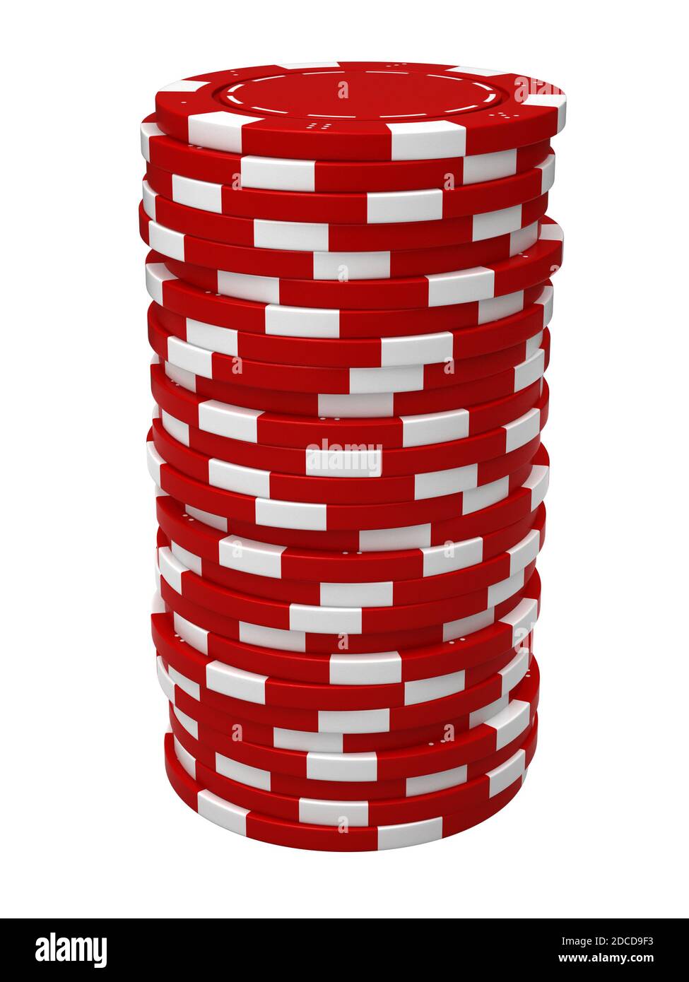 3d render of red casino chips pile isolated over white background Stock Photo