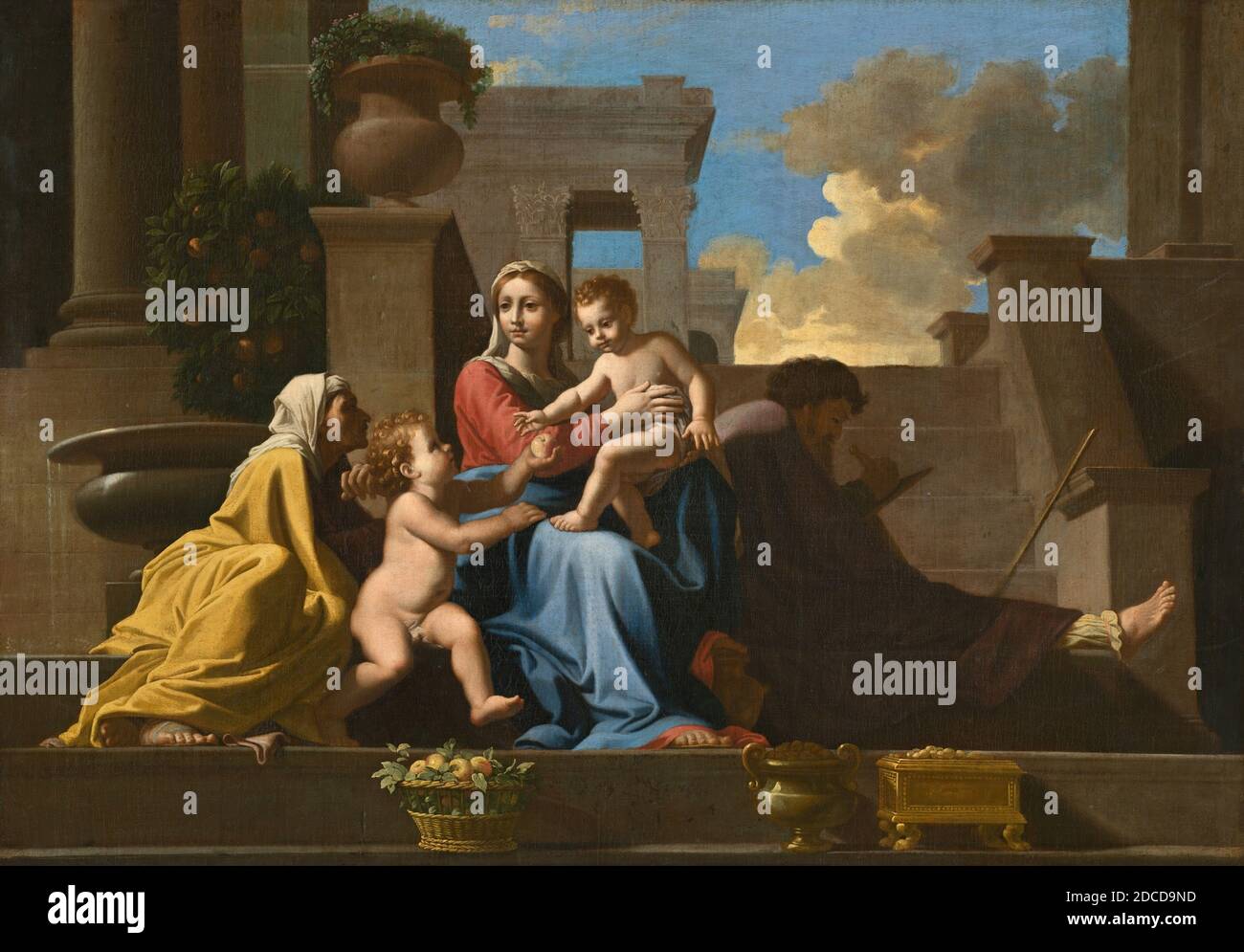 Anonymous Artist, (painter), Nicolas Poussin, (related artist), French, 1594 - 1665, The Holy Family on the Steps, 1648, oil on canvas, overall: 68.7 x 97.8 cm (27 1/16 x 38 1/2 in.), framed: 89.7 x 118.4 x 6.4 cm (35 5/16 x 46 5/8 x 2 1/2 in Stock Photo