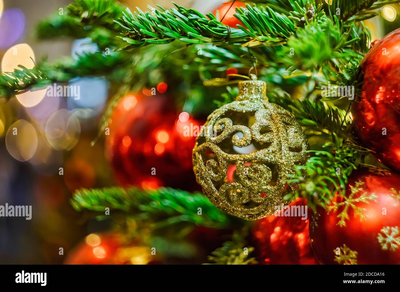 Christmas toy is hanging on a spruce branch Stock Photo - Alamy