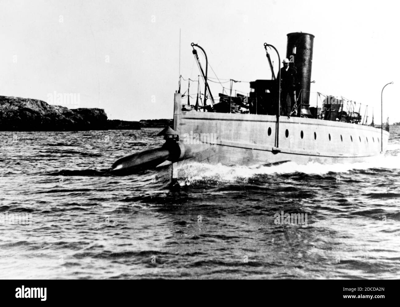 USS Stiletto Firing Torpedo, 1890 Stock Photo