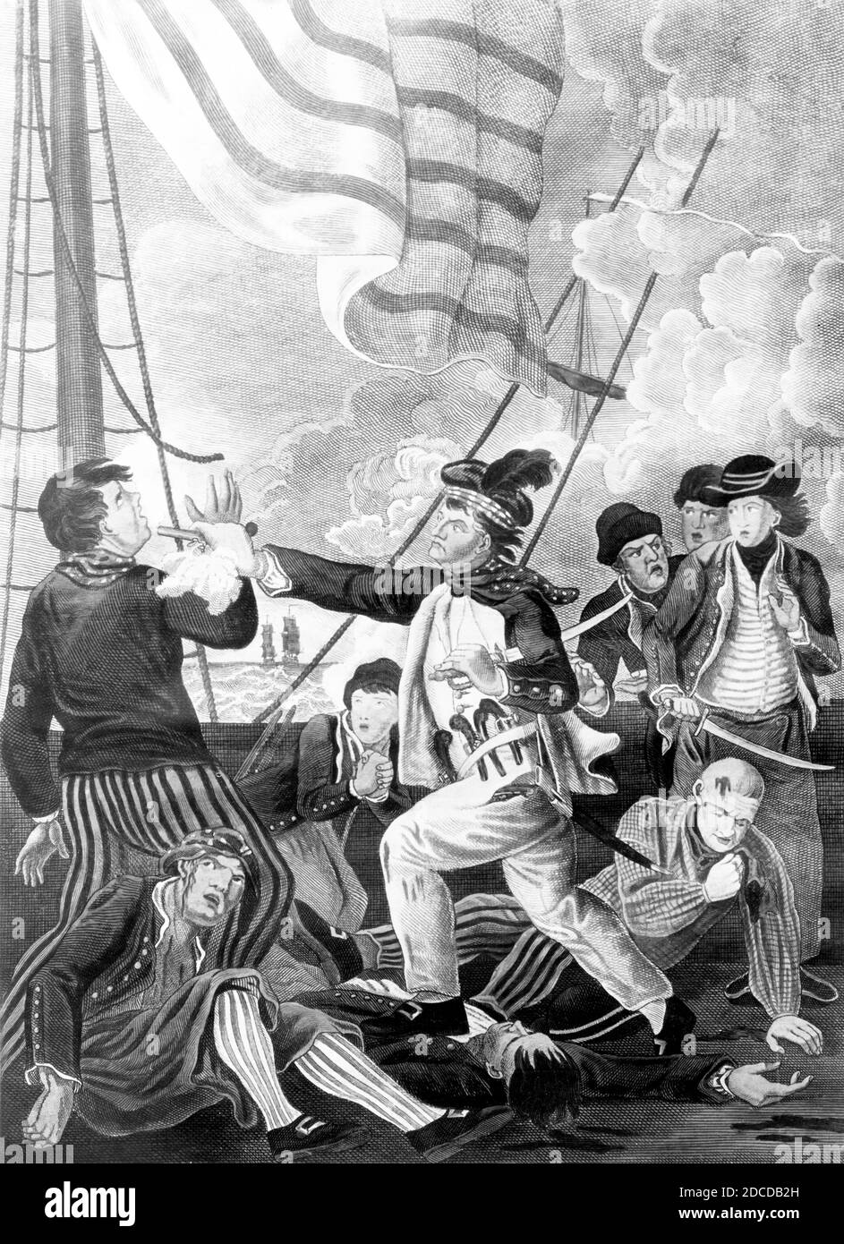 Battle of Flamborough Head, Captains Jones Shoots Sailor, 1779 Stock Photo