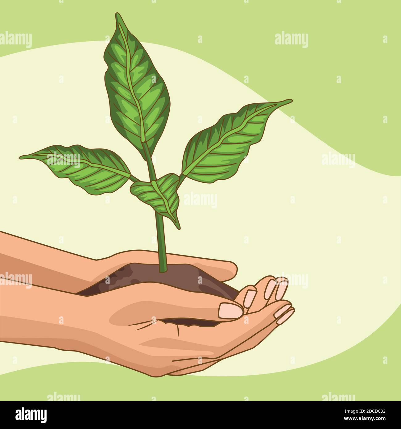 save the world environmental poster with hands lifting tree plant vector illustration design