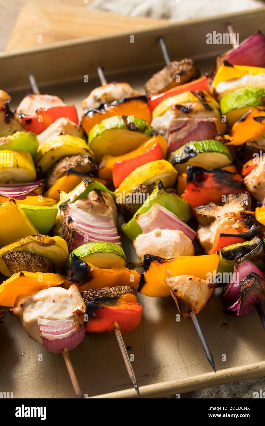 Homemade Grilled Chicken Kebab Skewers with Healthy Veggies Stock Photo Alamy