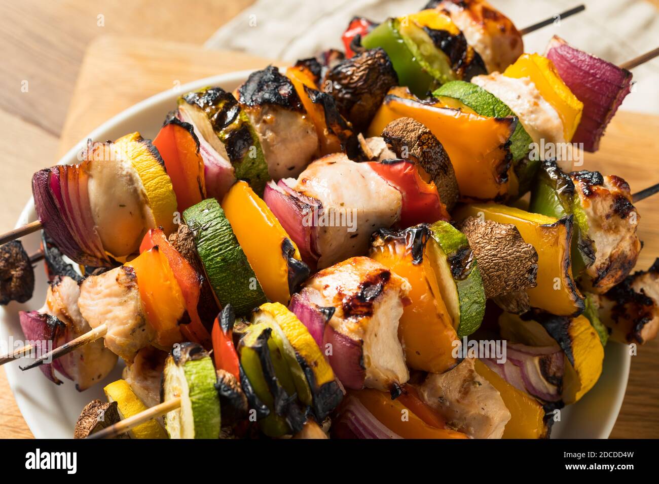 Homemade Grilled Chicken Kebab Skewers with Healthy Veggies Stock Photo Alamy
