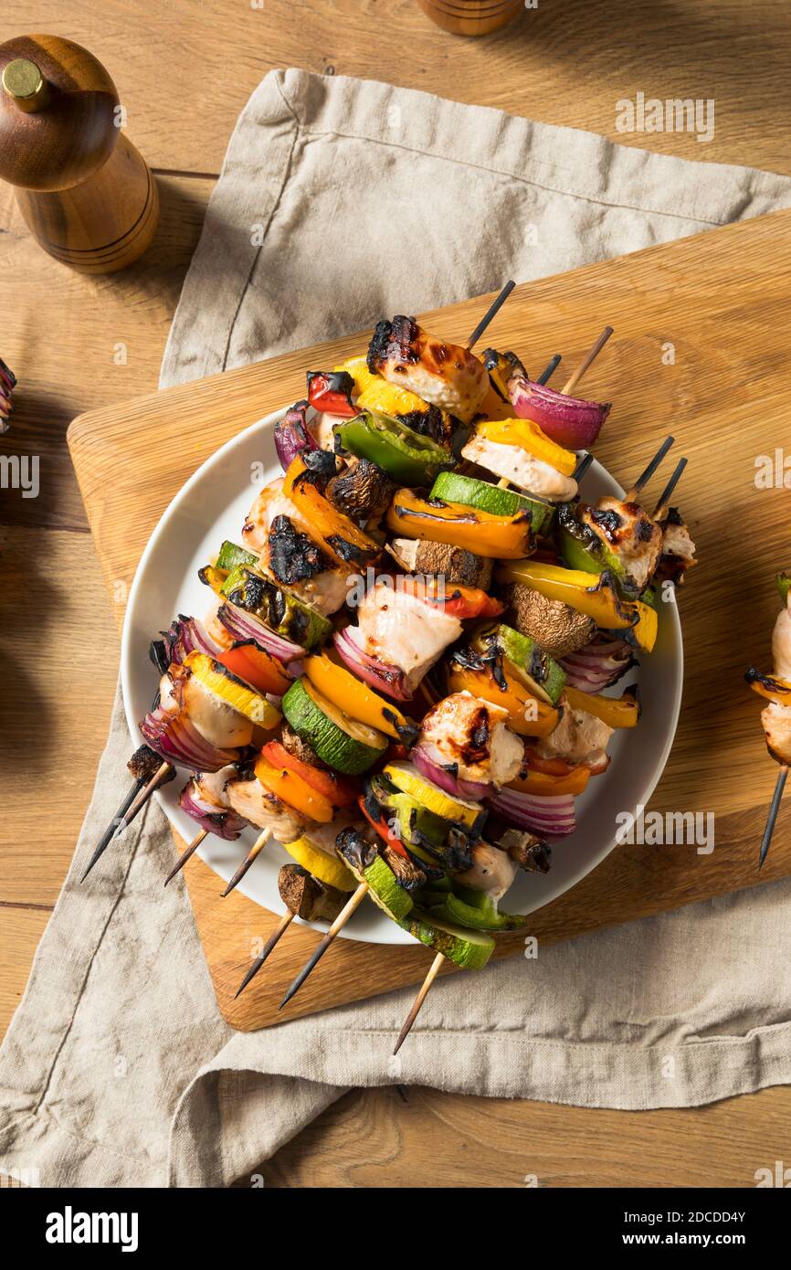 Homemade Grilled Chicken Kebab Skewers with Healthy Veggies Stock Photo Alamy