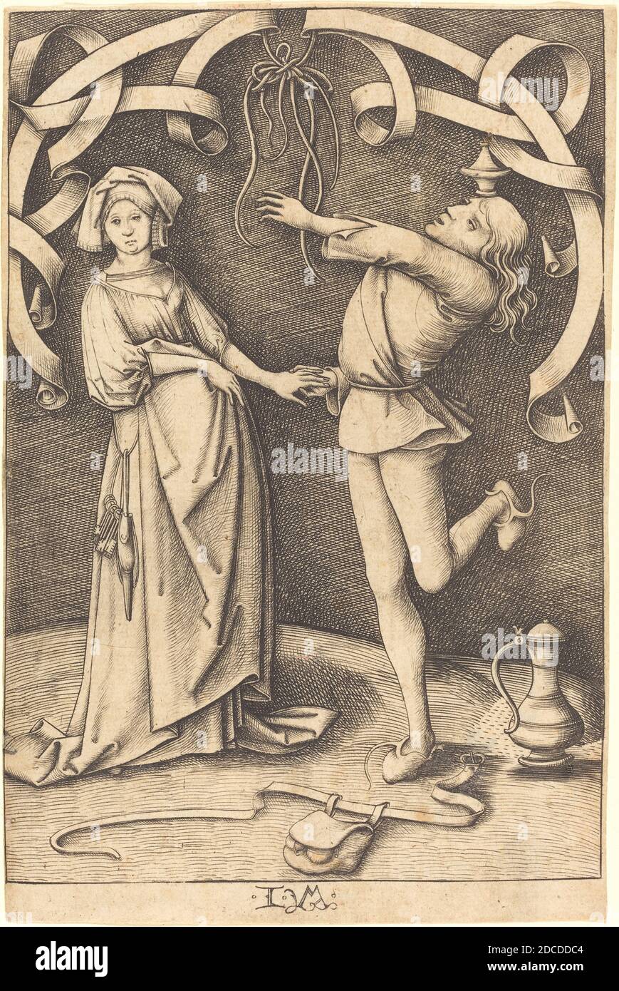 Israhel van Meckenem, (artist), German, c. 1445 - 1503, The Juggler and the Woman, Scenes of Daily Life, (series), c. 1495/1503, engraving Stock Photo
