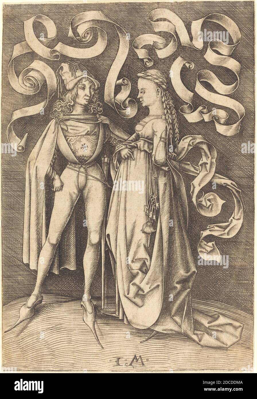 Israhel van Meckenem, (artist), German, c. 1445 - 1503, The Knight and the Lady, Scenes of Daily Life, (series), c. 1495/1503, engraving Stock Photo