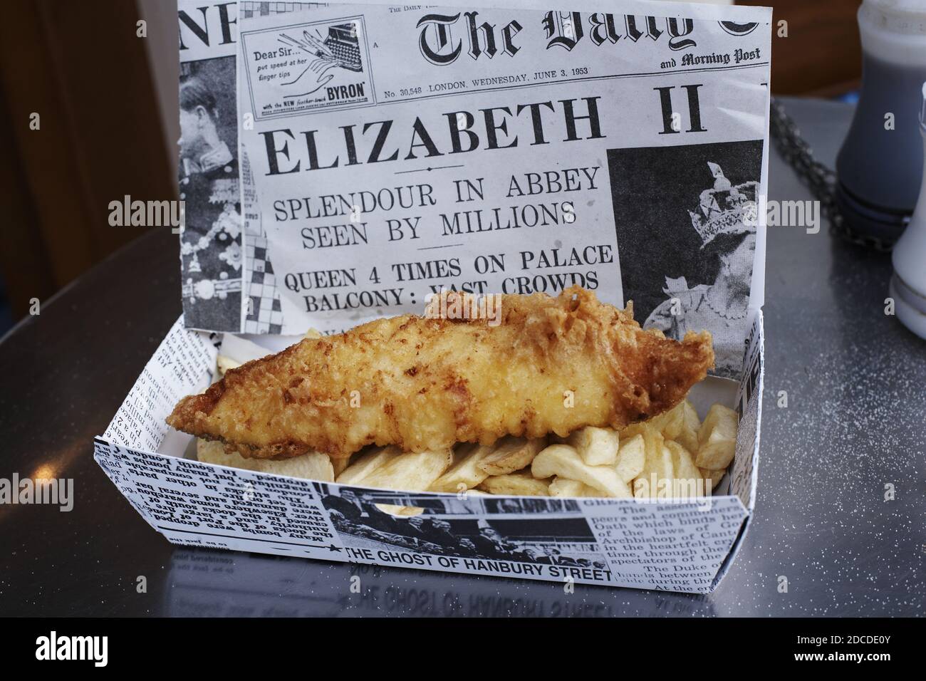 Traditional english fish and chips on newspaper Stock Photo
