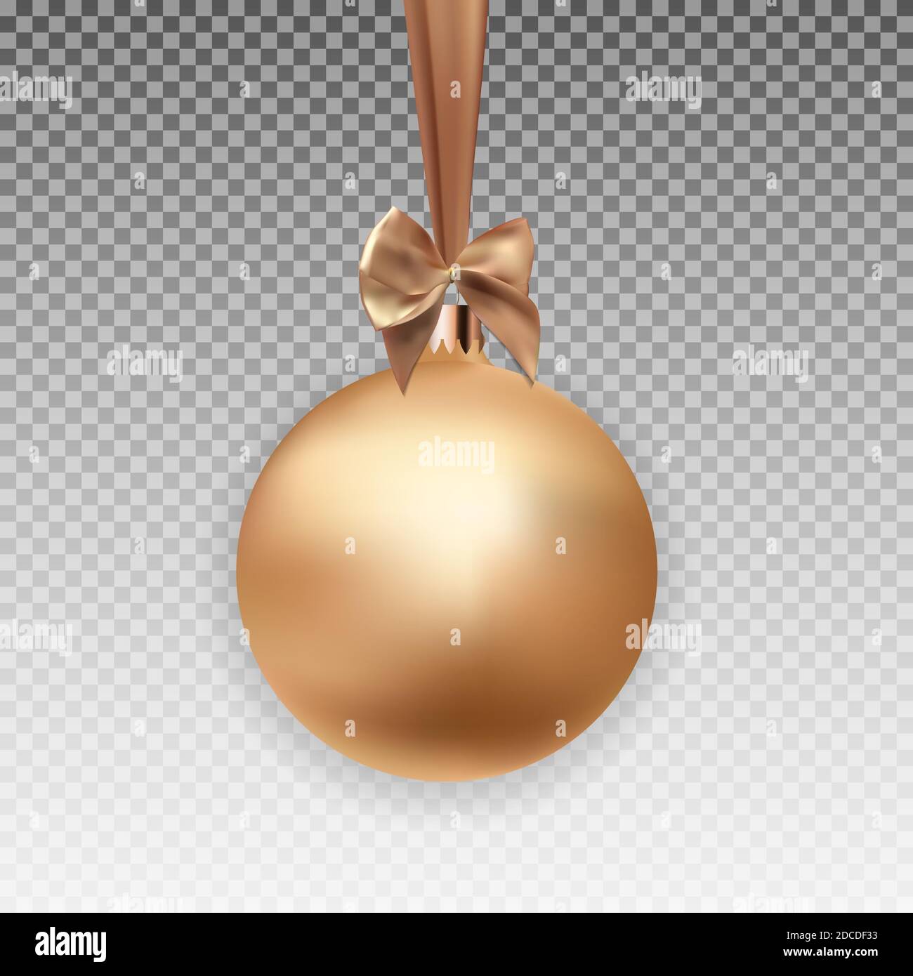 Gold Christmas Ball with Ball and Ribbon on Transparent Background ...