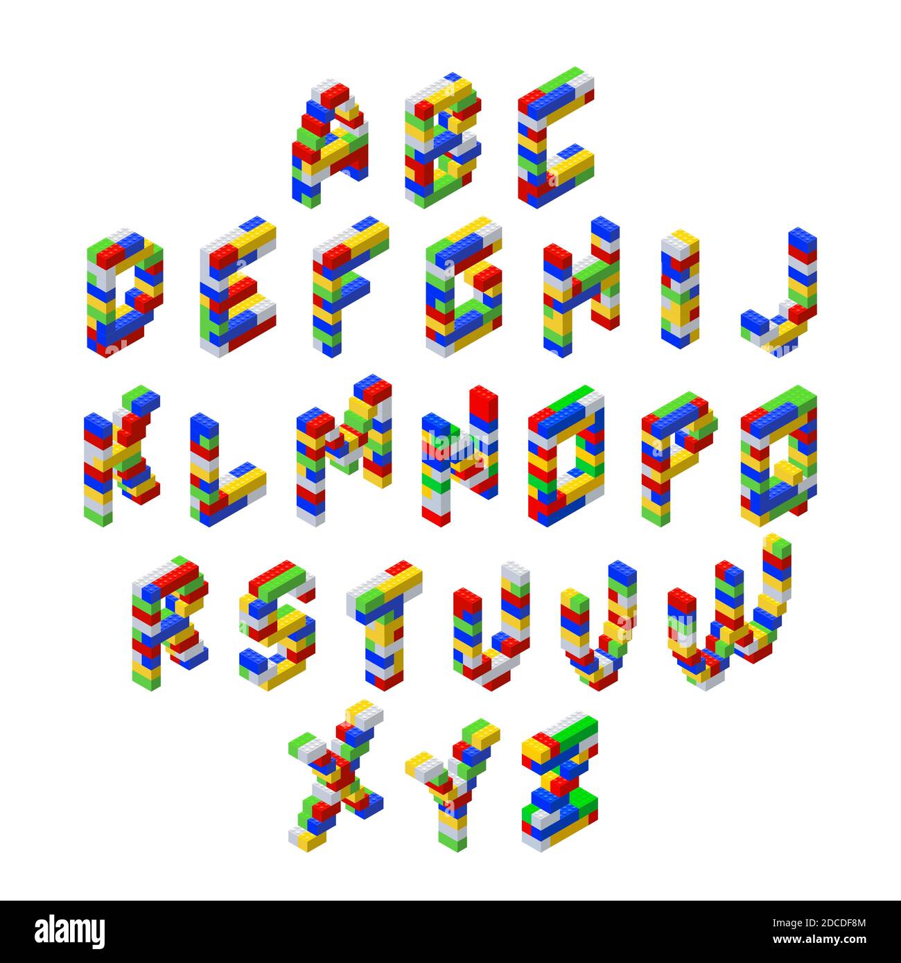 Isometric font made from colored plastic blocks. Complete alphabet. The ...