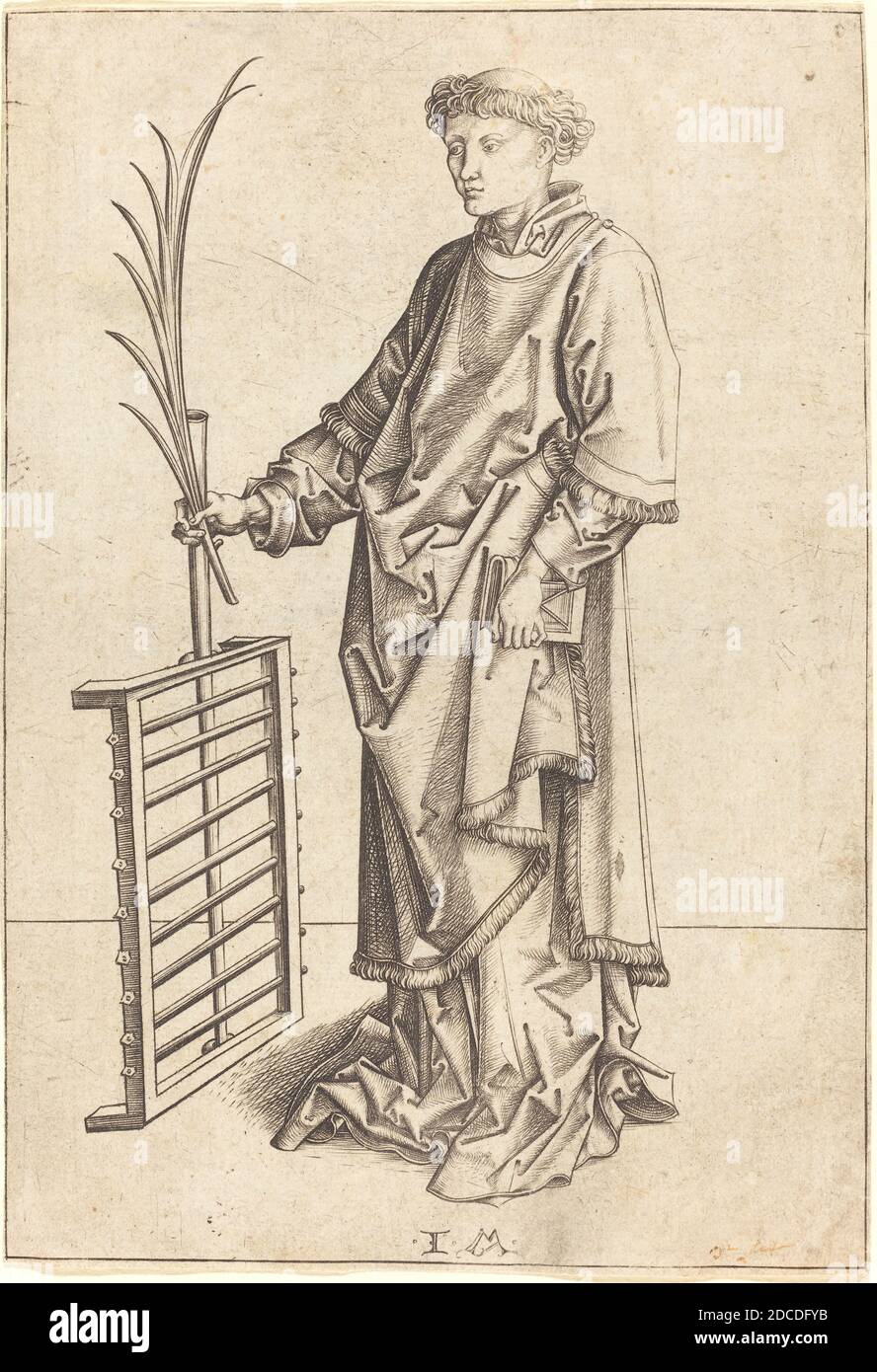 Israhel van Meckenem, (artist), German, c. 1445 - 1503, Martin Schongauer, (artist after), German, c. 1450 - 1491, Saint Lawrence, c. 1480/1490, engraving Stock Photo