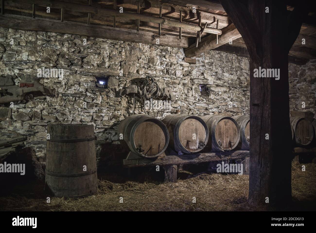 Cellar with traditional cider barrels, at the "Caserío", typical wooden