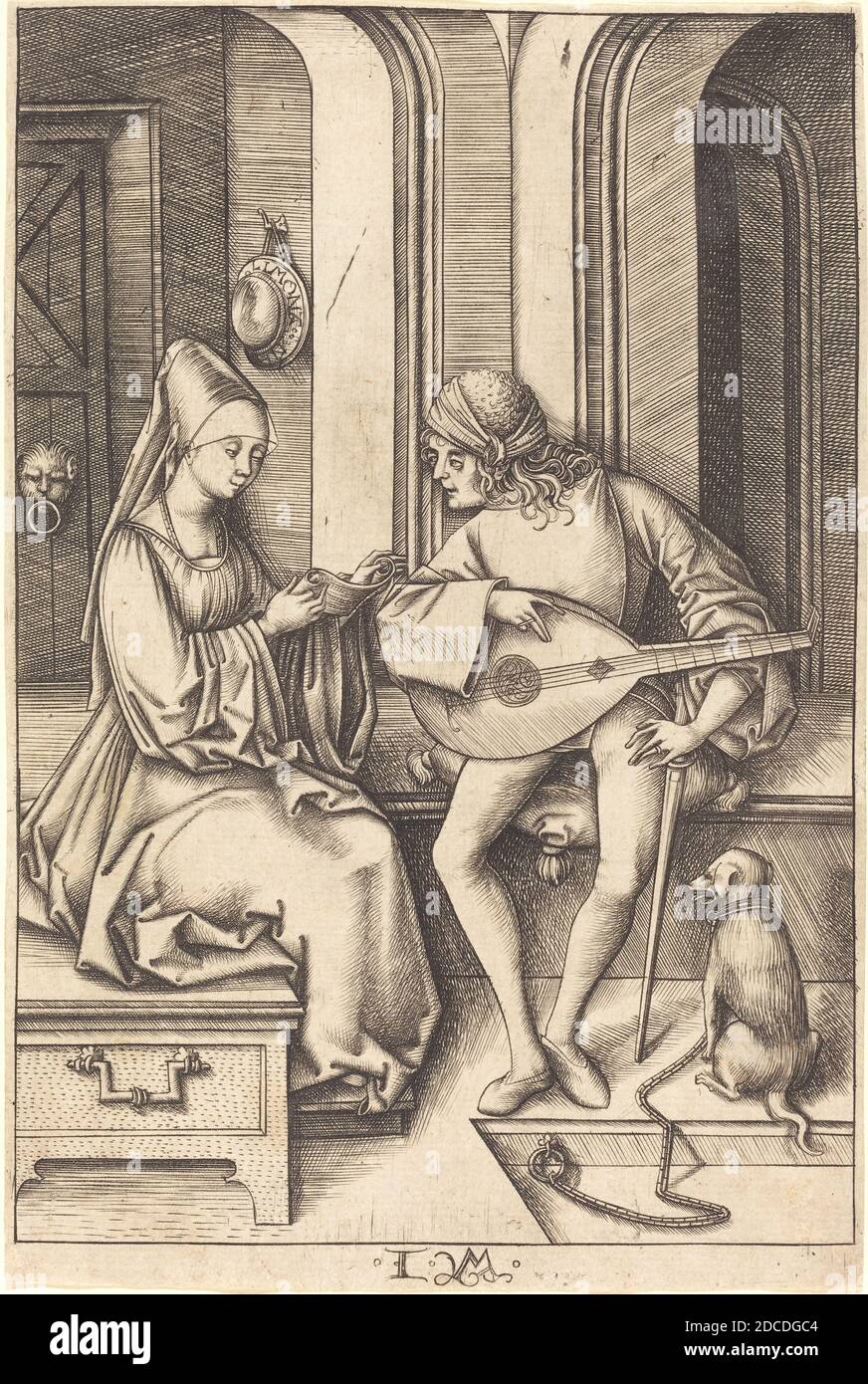 Israhel van Meckenem, (artist), German, c. 1445 - 1503, The Lute Player and the Singer, Scenes of Daily Life, (series), c. 1495/1503, engraving Stock Photo
