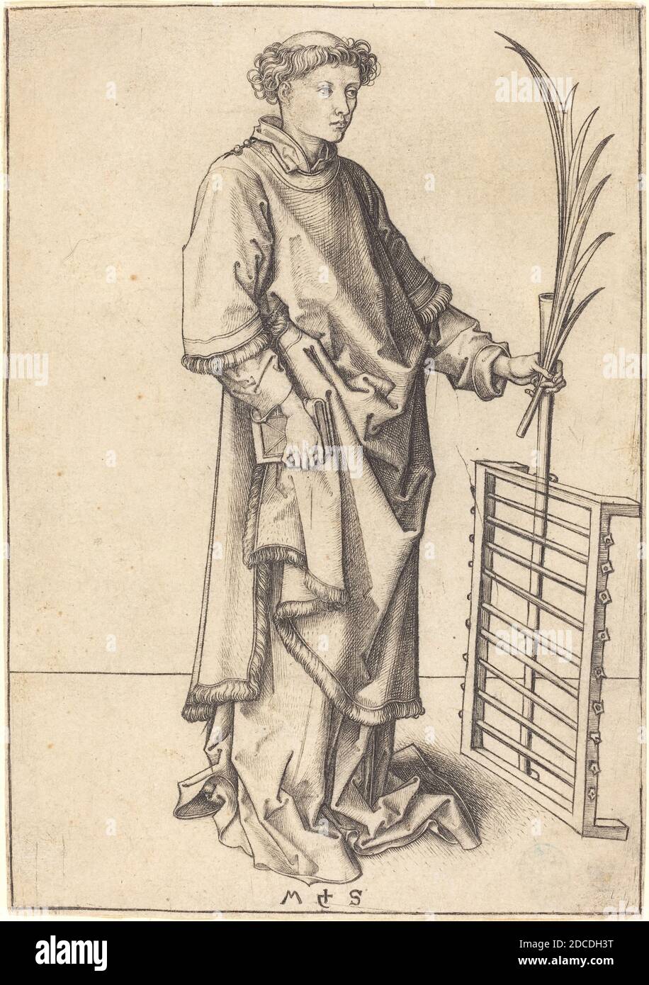 Martin Schongauer, (artist), German, c. 1450 - 1491, Saint Lawrence, c. 1490/1491, engraving Stock Photo