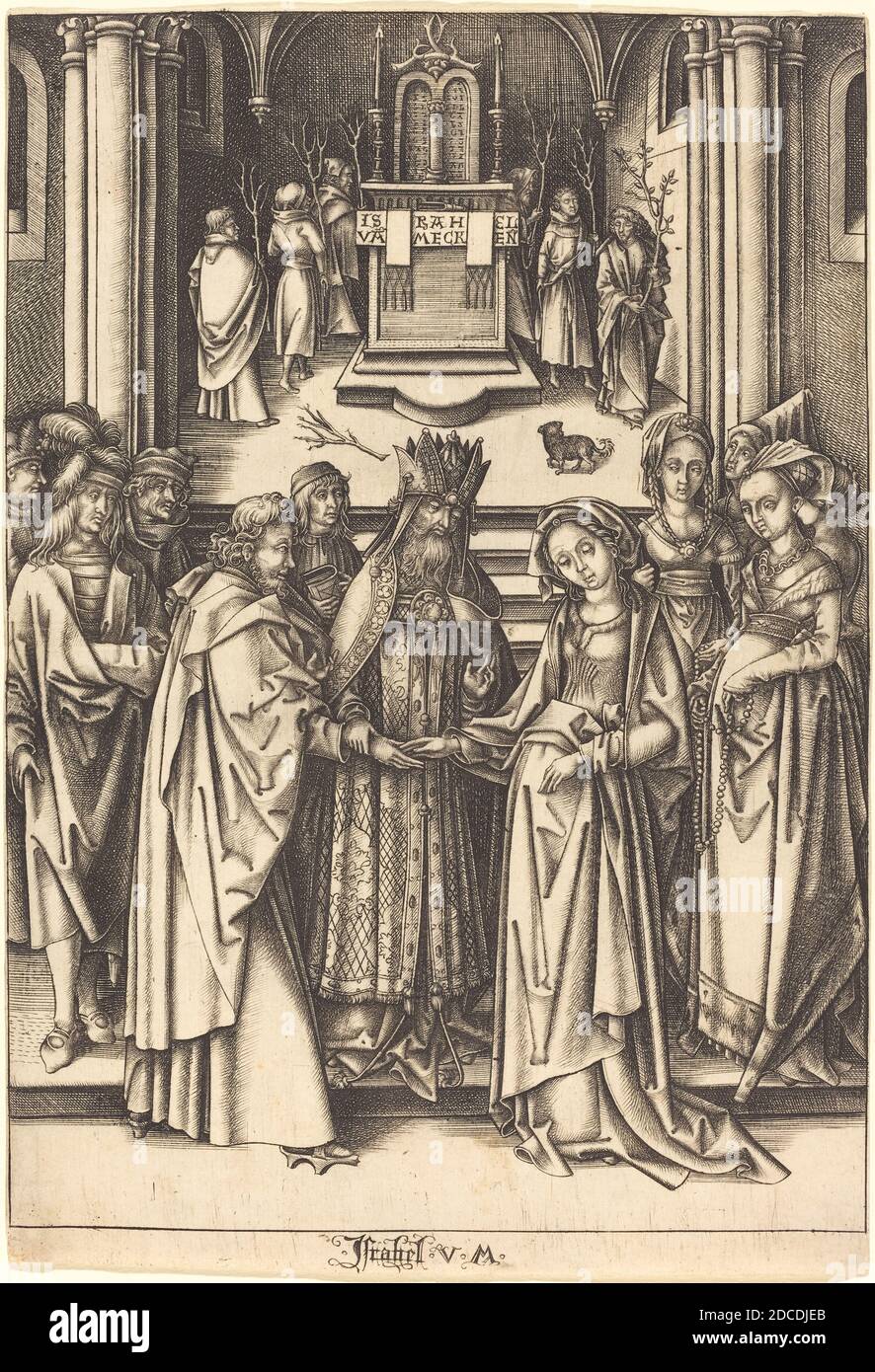 Israhel van Meckenem, (artist), German, c. 1445 - 1503, Hans Holbein the Elder, (artist after), German, c. 1465 - 1524, The Marriage of the Virgin, The Life of the Virgin, (series), c. 1490/1500, engraving Stock Photo