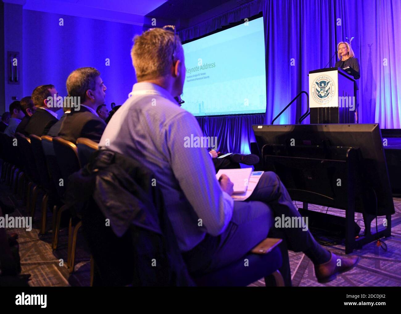 Kirstjen Nielsen speaks at Cyber Security Innovation Showcase Stock Photo