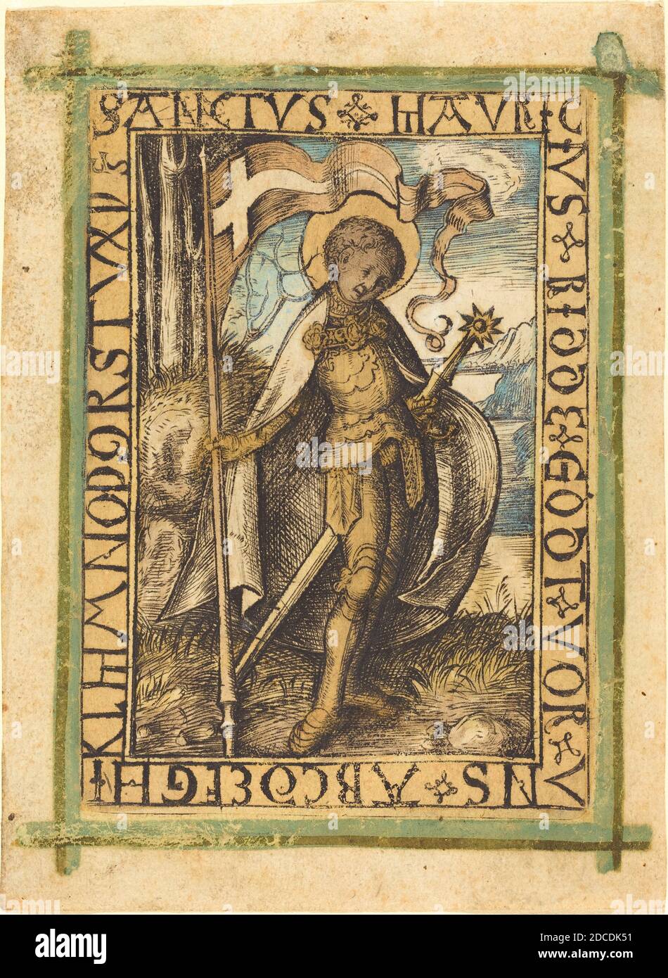 German 15th Century, (artist), Saint Maurice, c. 1480/1490, engraving, hand-colored Stock Photo