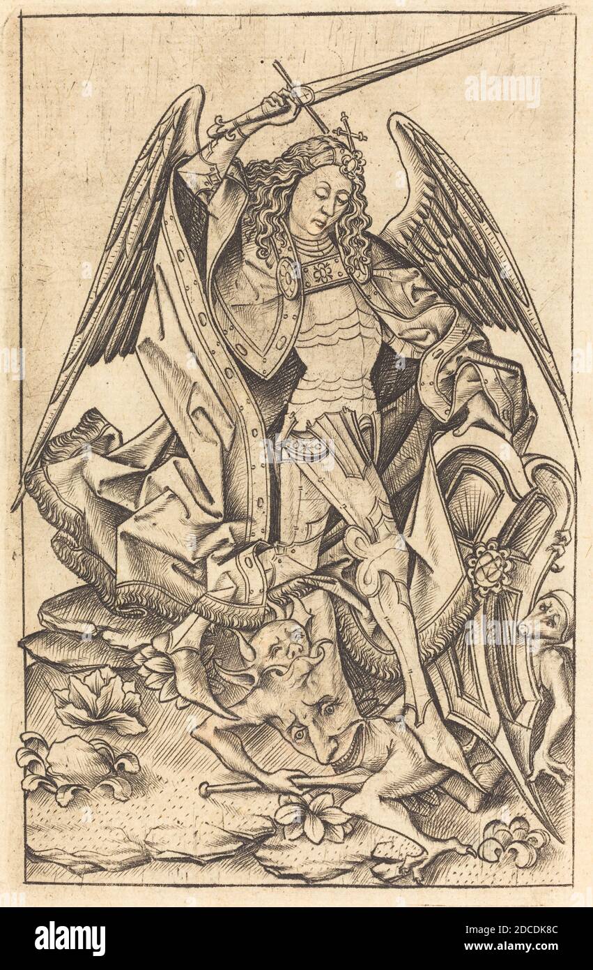 Israhel van Meckenem, (artist), German, c. 1445 - 1503, Saint Michael, c. 1470/1480, engraving Stock Photo