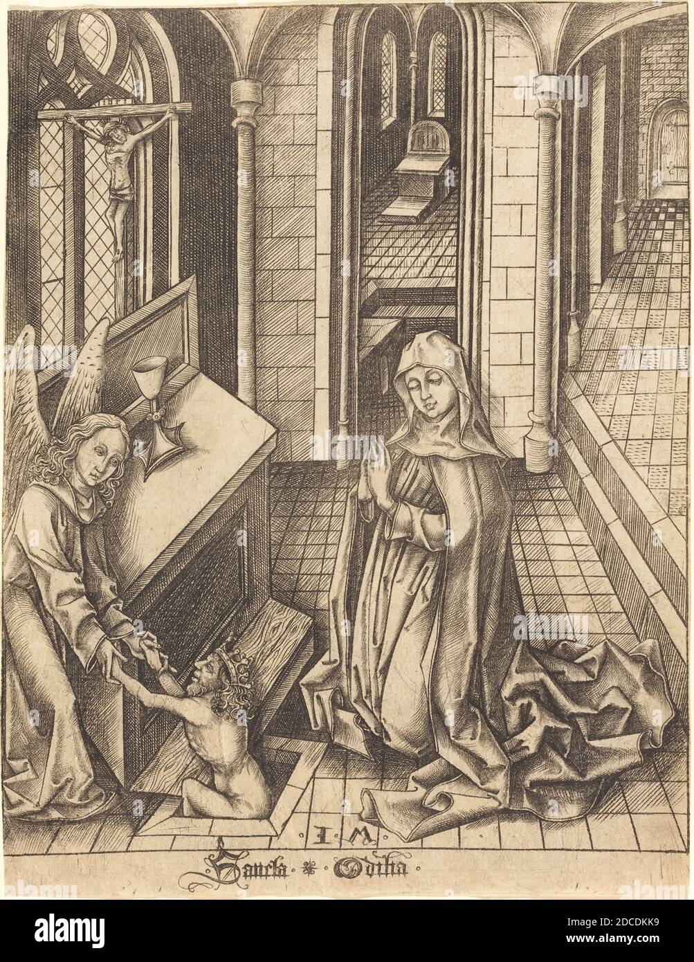 Israhel van Meckenem, (artist), German, c. 1445 - 1503, Saint Ottilia, c. 1475/1480, engraving Stock Photo