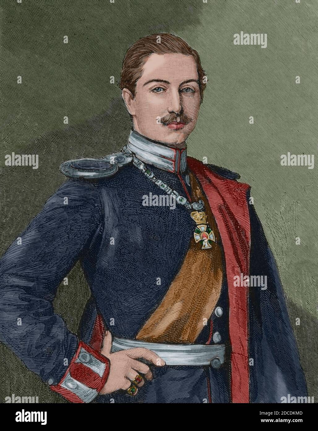William II of Germany (1859-1941). Last Emperor or Kaiser of the German Empire and the last King of Prussia (1888-1918). Portrait while still a prince. Engraving. La Ilustracion Española y Americana, 1881. Later colouration. Stock Photo