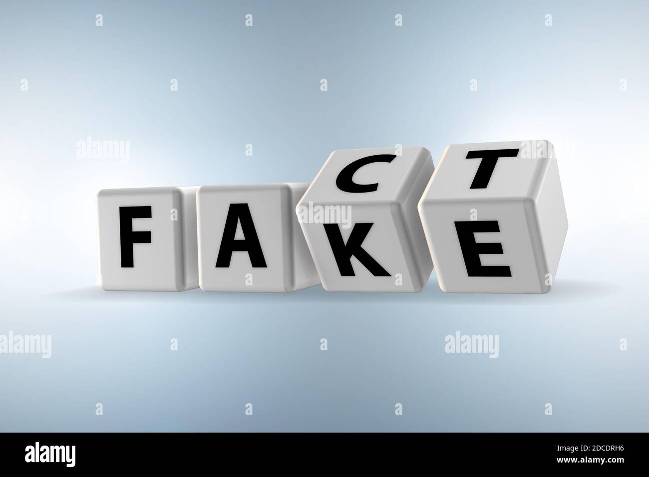 Face or fact concept with turning cubes with letters Stock Photo - Alamy